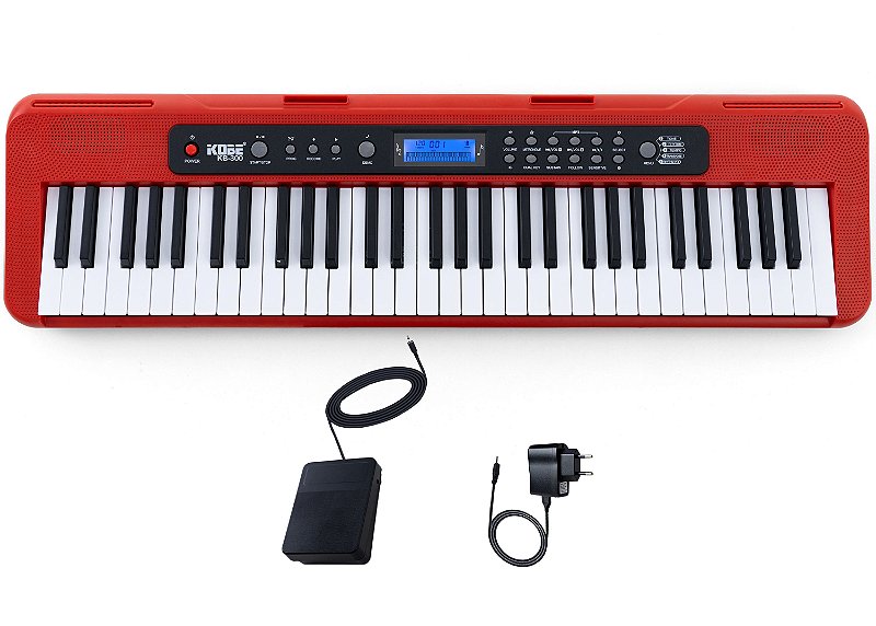 Kit Teclado Musical Eletrônico Iniciante Kobe KB-300 RD